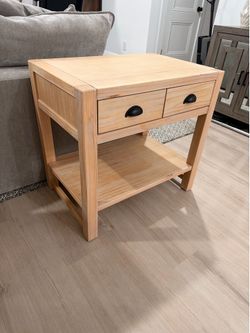 New 2-Drawer Pine Wood Nightstand, Light Driftwood Finish Perfect for Modern Rustic Bedroom. Brand new condition.