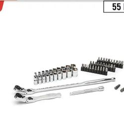 GEARWRENCH 1/4 in. Drive 6-Point SAE/Metric Slim Flex-Head Ratchet and Socket Mechanics Tool Set (55-Piece)