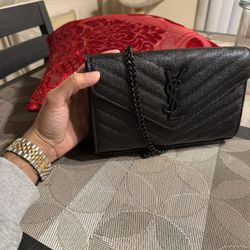 Saint Laurent Cassandre Envelope Chain matelassé textured-leather wallet