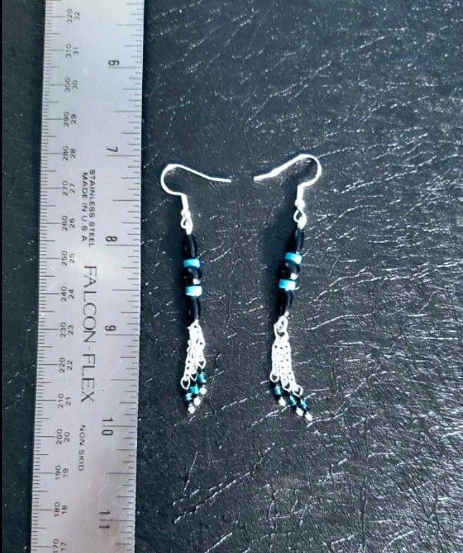 S925 Sterling Silver- with Hallmark, Turquoise & chain Earrings
