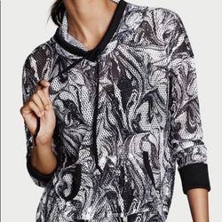 VICTORIA'S SECRET Black White Marble Swirl Mesh Sport Drawstring Hoodie 