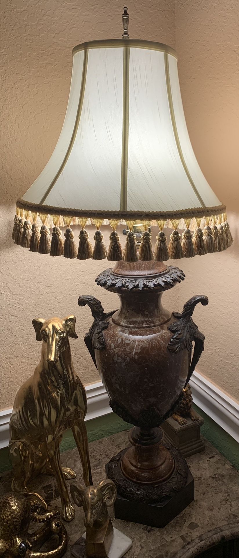 Beautiful Pair Of Solid Marble And Bronze Urns Tables Lamps