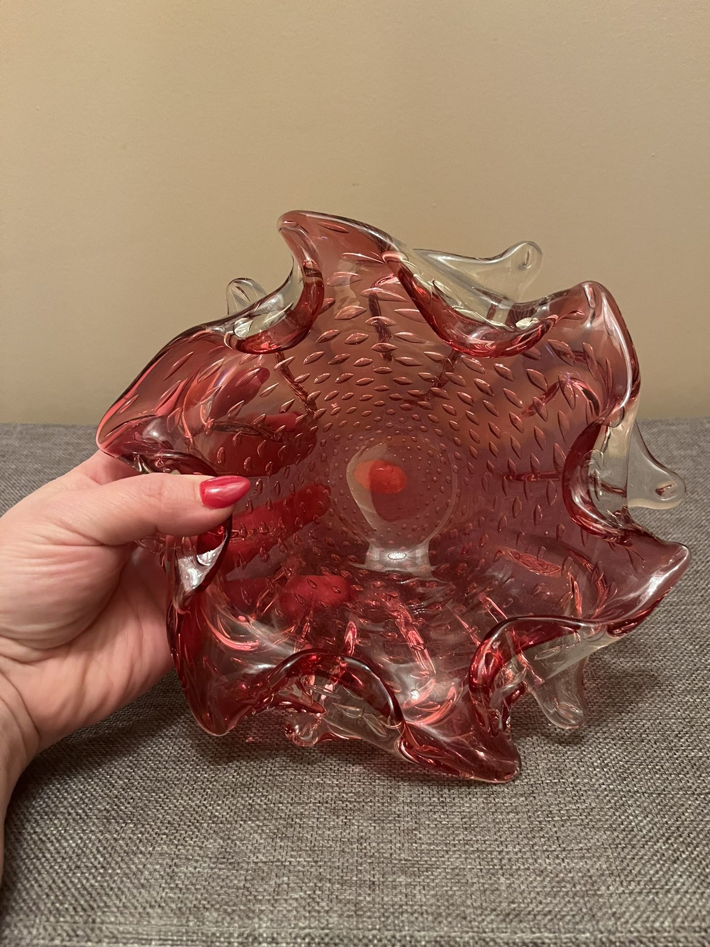 Beautiful genuine lead crystal Glass Candy Dish. vintage made in Germany. Cranberry color. In great condition. 