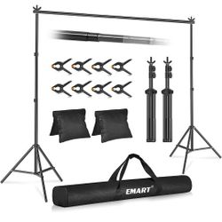 Emart Backdrop Stand 10x7ft(WxH) Photo Studio Adjustable Background Stand Support Kit with 2 Crossbars, 8 Backdrop Clamps, 2 Sandbags and Carrying Bag