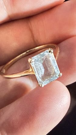 10k Solid Gold Ring With Natural Blue Topaz Gemstone