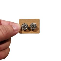 Silver Toned Bling Flower Earrings