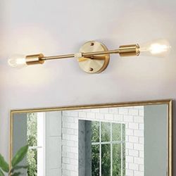 SunRider 2-Light Vanity Light Fixtures, Gold Bathroom Wall Sconce Mid Century Modern Wall Mounted Lamp Brushed Brass Sconce Indoor Vintage Wall Lighti