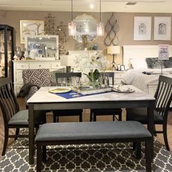 Luvoni White/Charcoal Dining Set /Dining table and Chairs