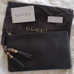 New Gucci Bamboo Tassel Pouch in Black Authentic