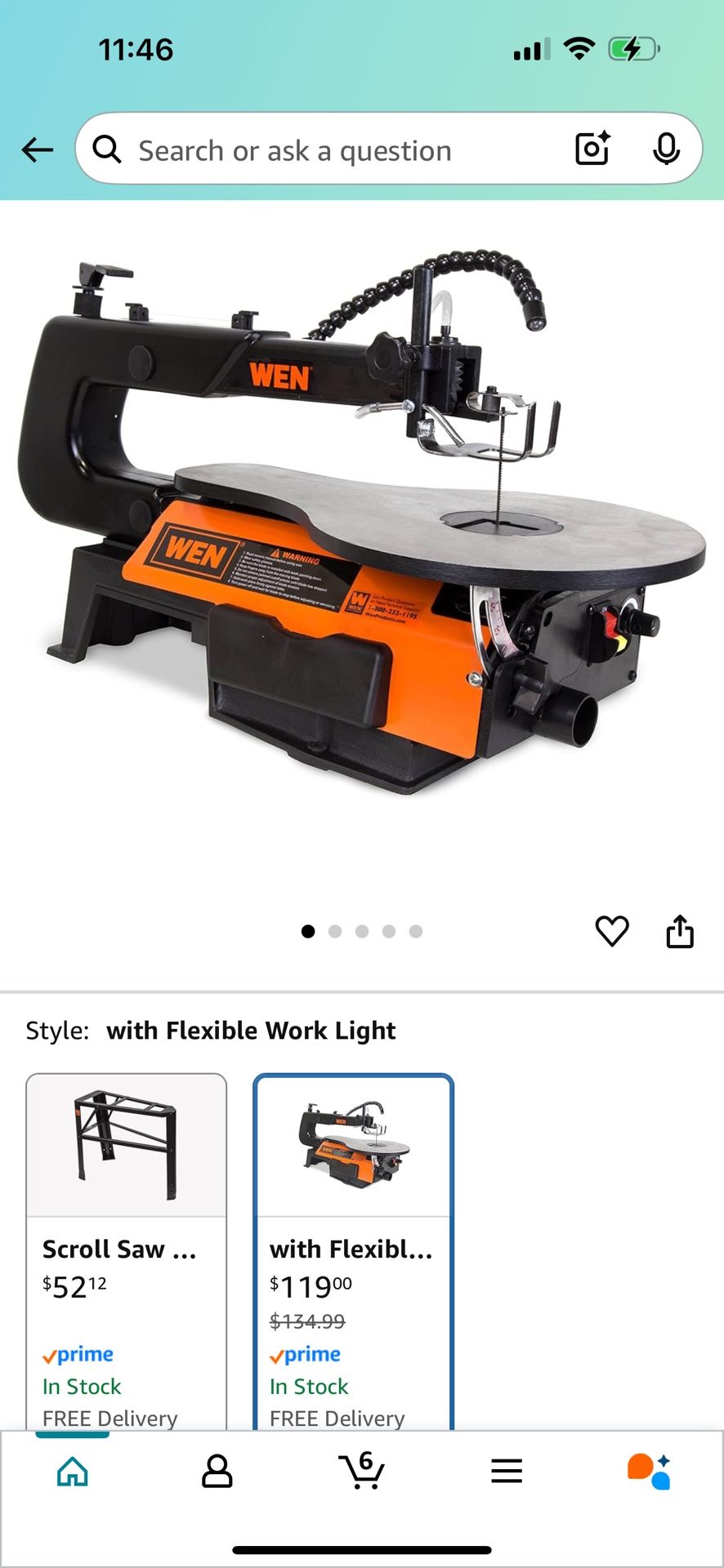 $80 WEN Variable Speed Scroll Saw, 16-Inch with Work Light (3921)