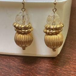 Metal And Crystal Drop Earrings. 