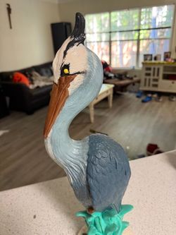 Ceramic Heron Garden Statue Coastal Ocean Bird Signed 1970s 20in