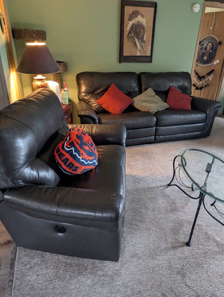 Leather Couch And Loveseat/Oversized Chair 