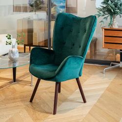 Brand New Kas Green Velvet Tufted Arm Chair Color Green.