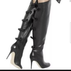 Valentino Bow High heel Leather Boots, Black (European Size 39)