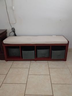 Storage Bench with Cushion and Fabric Bins