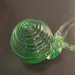 Decorative Glass Snail Ornament Vintage Hand Blown Art Glass Green Snail Paperweight W/ Gold Flakes