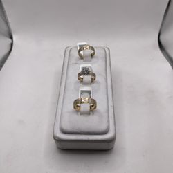 14kt Tri-Color Gold Engagement Style Tri Ring Set w/ Dia Cut Design