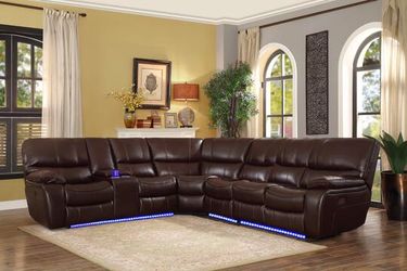 Brown Leather Gel Power Reclining Sectional with LED | 8480 : Regular price $2,369.00 Sale price $1,979.00