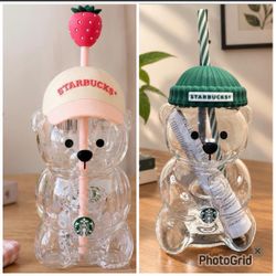 Starbucks Bear Shape Glass Cup with Straw