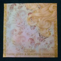 VINTAGE 'THERE LIVED A BEAUTIFUL PRINCESS' PAISLEY METALLIC GOLD GLITTER POSTER BOARD WALL ART BABY GIRL NURSERY DECOR 