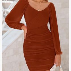 BTFBM Women's Elegant Ruched Dresses Summer Autumn Mesh Long Sleeve V Neck Party Club Cocktail Mini Dress