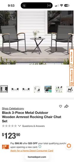 Black Metal Outdoor Wooden Armrest Rocking Chair Set
