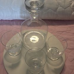 Vintage Toscony Clipper Ship Boat Decanter set etched glass