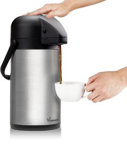 Vondior 64 Oz Airpot Coffee Dispenser with Pump, Insulated Thermal Coffee Carafe - Stainless Steel Hot Beverage Dispenser - Hot/Cold Water,