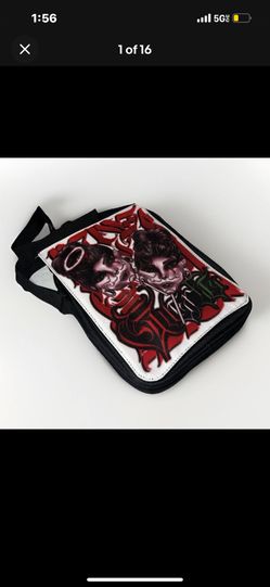 Female ink Custom Drawn Canvas Crossbody Nylon Messenger Bag Black Red White Zip