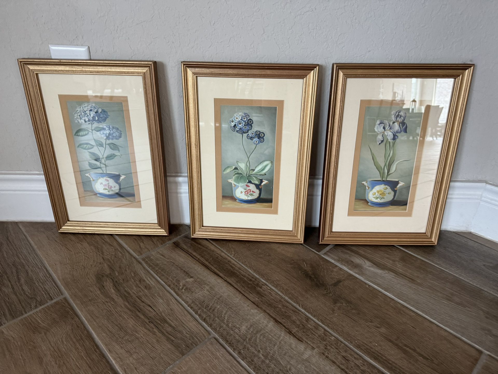 3 Framed  Blue Floral Pictures 