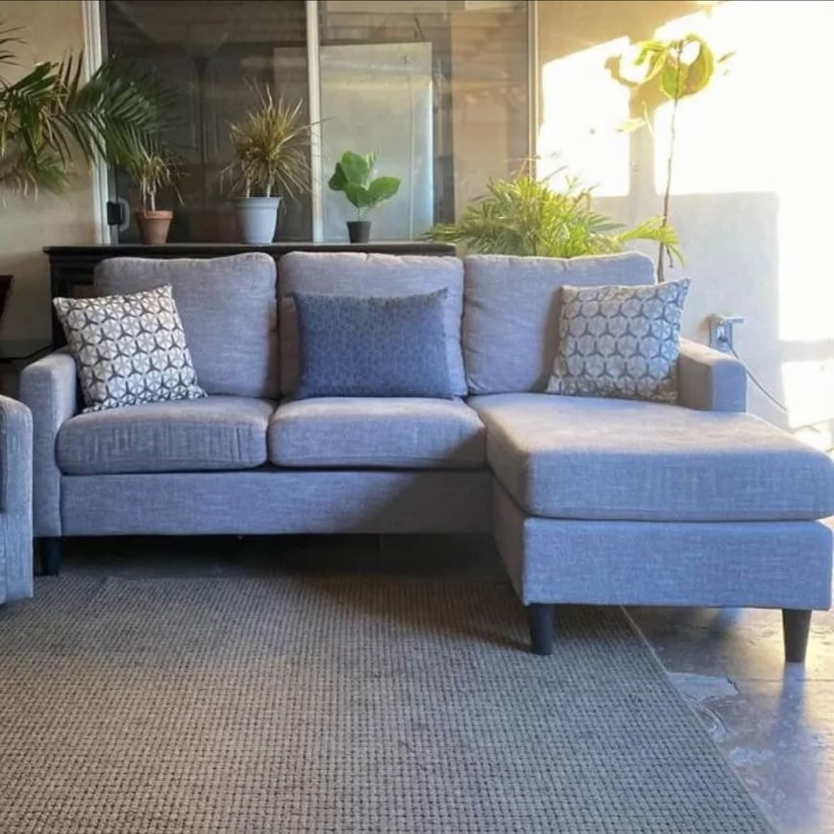 Living Spaces Light Gray 80” Sectional Sofa with Reversible Chaise