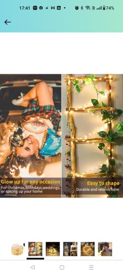 Fairy Lights Plug in, 33Ft 100 LEDs Waterproof Silver Wire Firefly Lights, UL Adaptor Included, Starry String Lights for Wedding Indoor Outdoor Christ Thumbnail