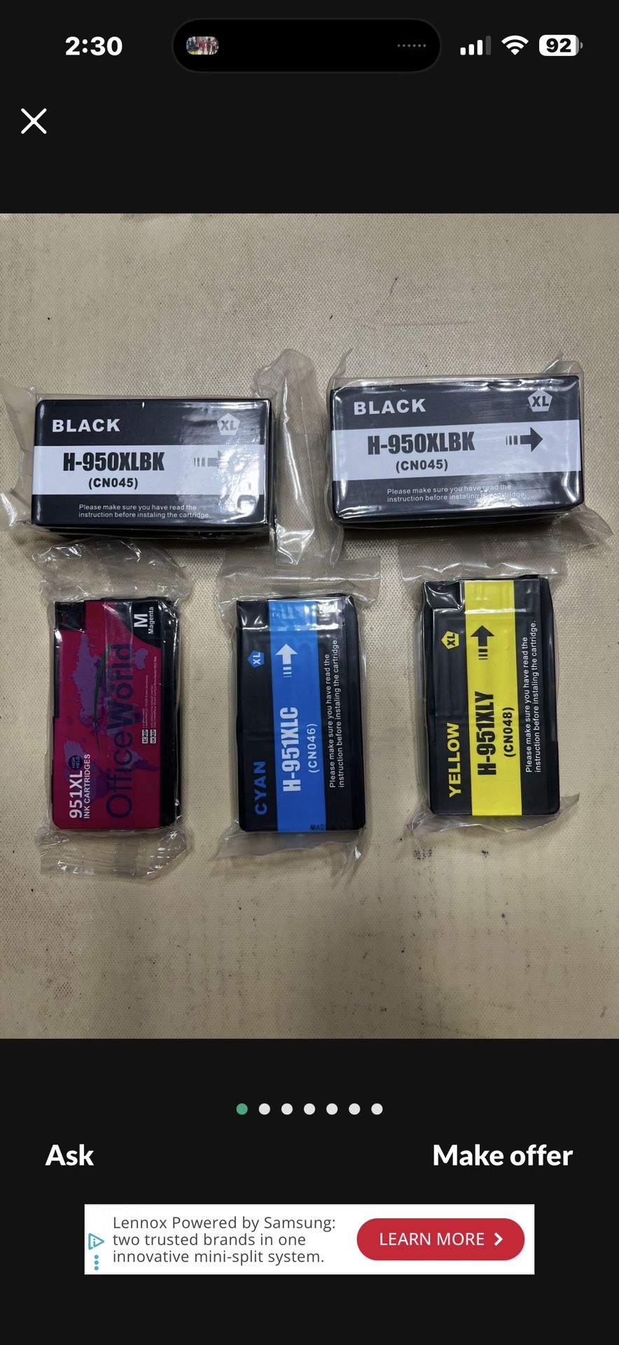 ( 5 PACK ) 950XL / 951XL Ink Cartridge Replacement for HP Office Pro 8600 and Others Models. ( 5pack ) 1 Cyan, 1 Magenta, 1 Yellow & 2 Black ink .