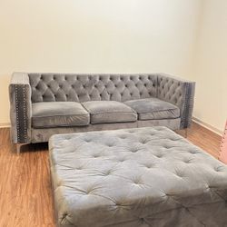 Grey Button Couch W/ Ottoman Local Delivery Available 