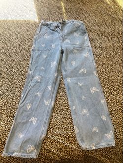 BLUE BAGGY JEANS W BUTTERFLIES, Size M