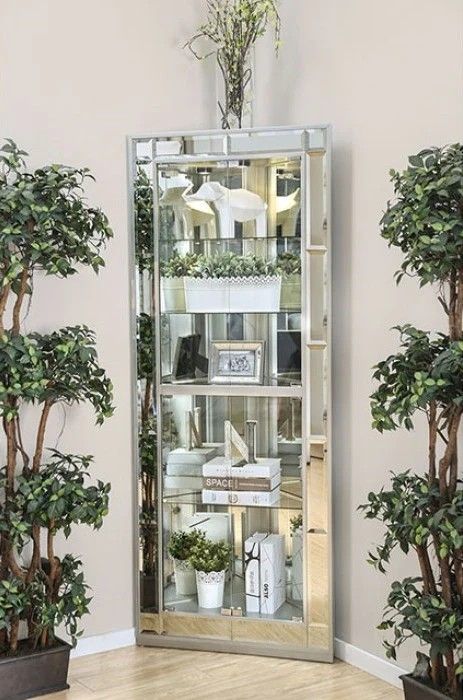 GLAM CORNER CURIO DISPLAY GLASS MIRRORED ACCENT CABINET | VITRINA CHINERO