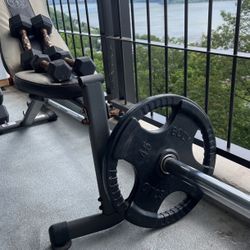 Body Solid Olympic Plate With Barbell And Extras TSA Dumbbells 