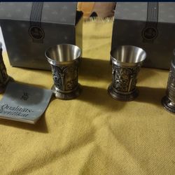 Four Pewter Shot Glasses With Boxes Read Full Description