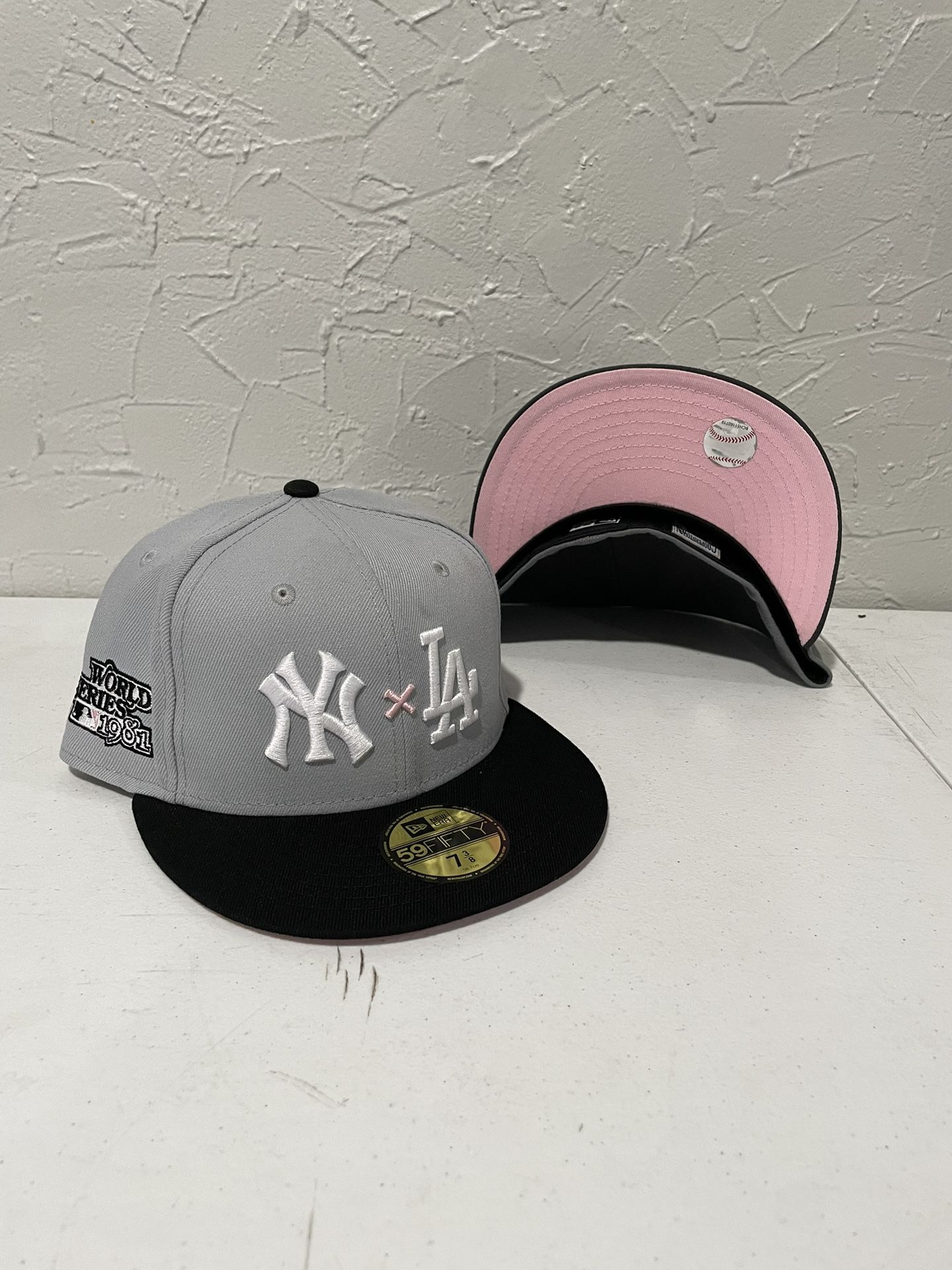 Mlb New Era New York Yankees X Los Angeles Dodgers Grey Pink UV 1981 World  Series Patch 59fifty Fitted Hats Size 7 3/8 for Sale in City Of Industry,  CA - OfferUp