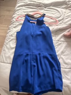 Royal Blue Beaded Halter Neck Romper
