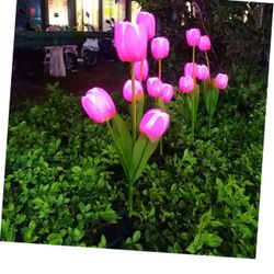 Sosoport 2 Pack Solar Led Tulip Lights Garden Stake Lights Outdoor Garden Decor Waterproof Solar Flower Lamps Led Garden Lamps for Patio Landscape Lam