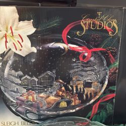 Crystal Clear Studios Sleigh Bells colored glass platter