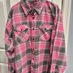 DIXXON Men's Pink Gray Plaid Flannel Button Long Sleeve Shirt SHREDDY Large 🤙🏼