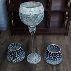 3 PC Glass Tile Candle Holders 