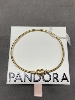 Pandora 14K Yellow Gold Heart Clasp Snake Chain Bracelet