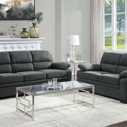 Brand New Gray Fabric Sofa + Loveseat 2PCs Set