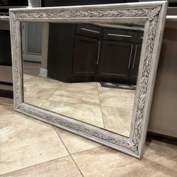 Vintage VERY SOLID  Wood Mirror 37.5”x 27.5”. Ready to hang. Beautiful distressed detail  