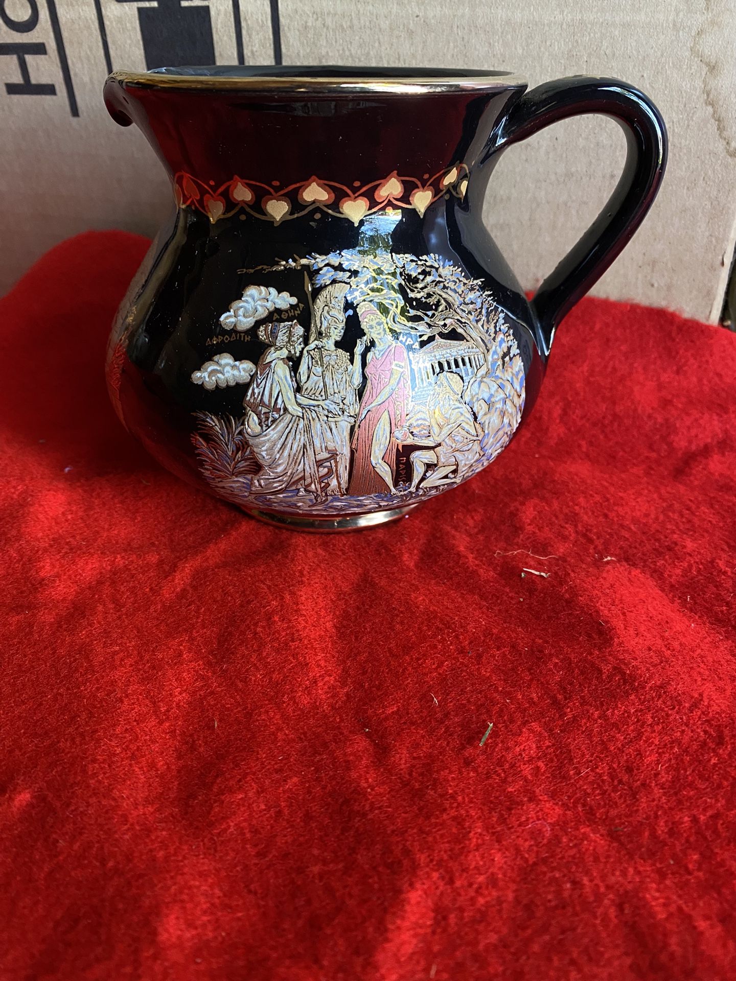 5 Inch 24k Black & Gold Handmade In Greece Greek Pitcher Imported From Greece