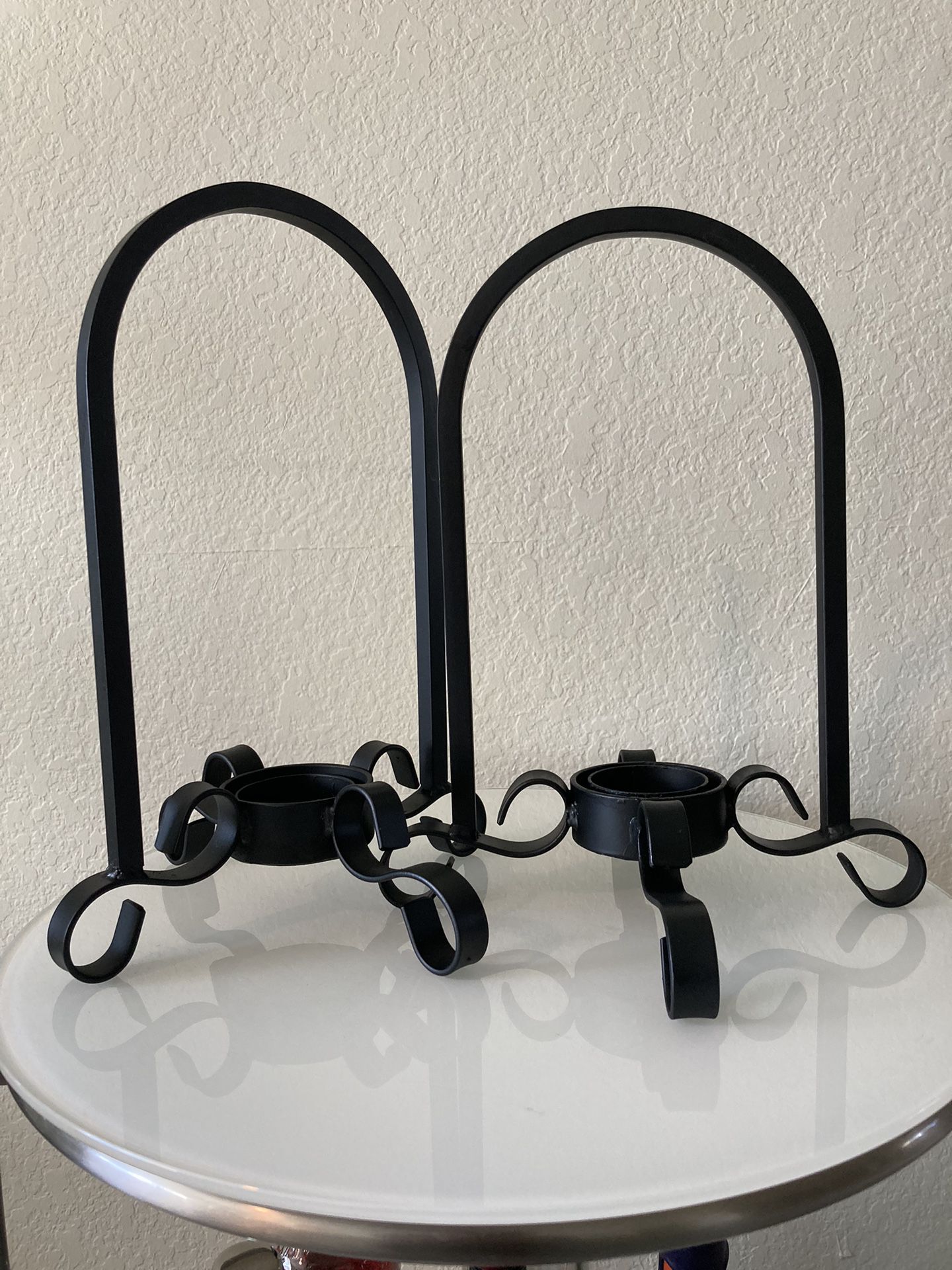 Two Wrought Iron Pillar Candle Holders